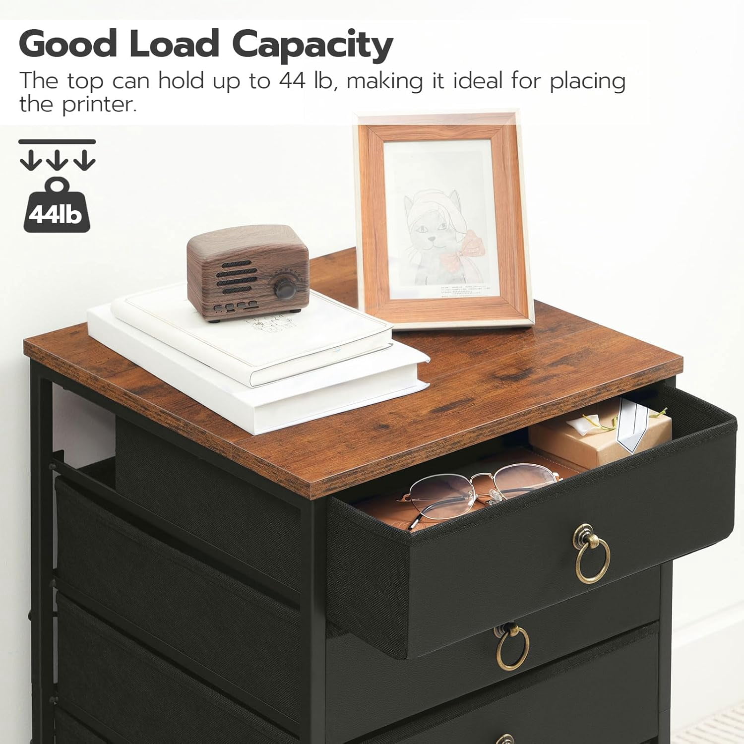 5-Drawer Chest, File Cabinet, Office Cabinet with Drawers, Rolling Printer Stand, Filing Cabinet for Living Room, Home Office, Nonwovens Drawer, Easy Assembly, Black