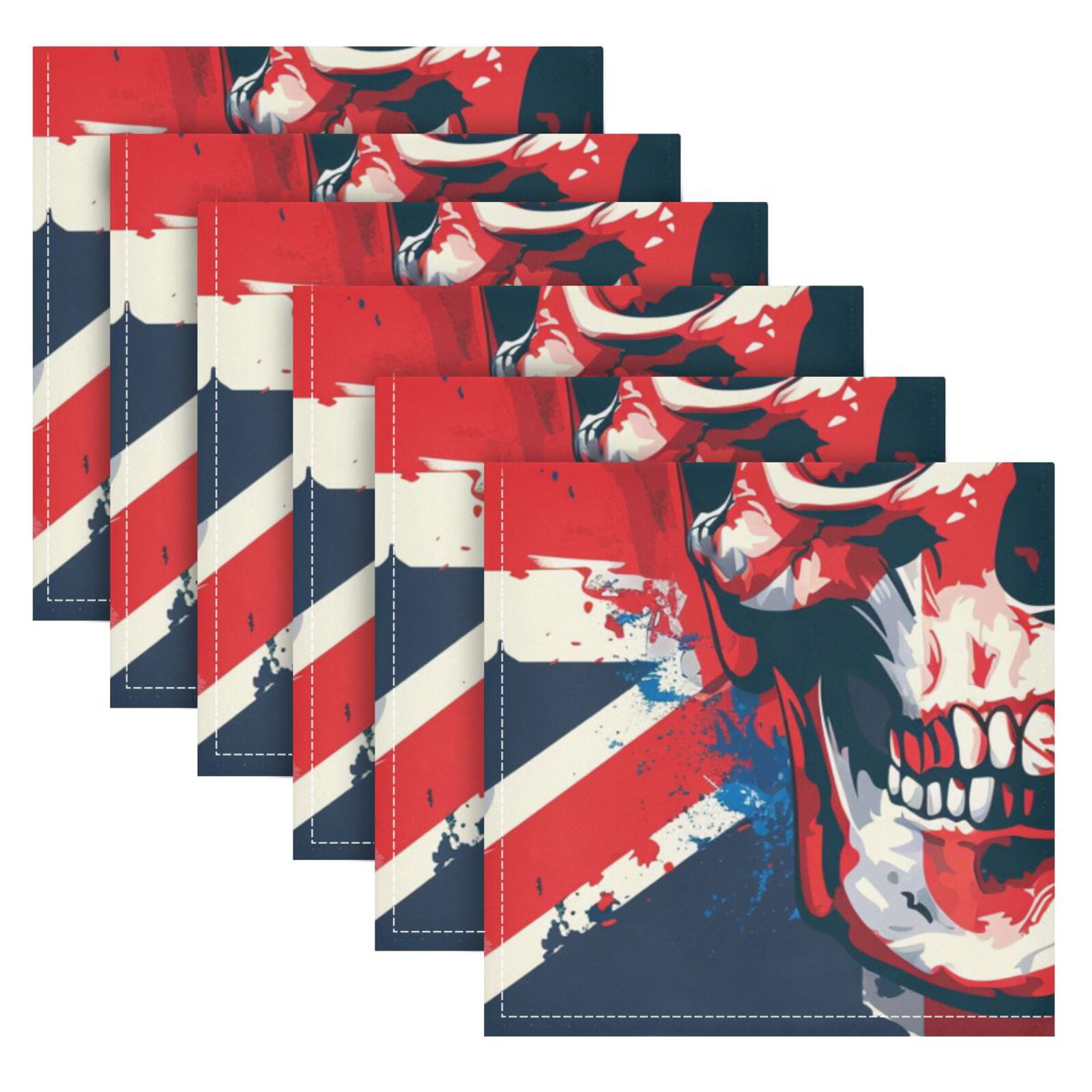 JSTEL British Flag Skull Cloth Napkins Set of 6, 20x20 Inch Washable and Reusable Napkin for Decoupage Dinner Party Everyday Use