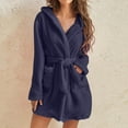 thumbnail image 2 of Robes for Women Hooded Lightweight Soft Short Flannel Bath Robe Navy 3XL, 2 of 6