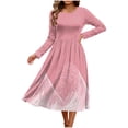 thumbnail image 7 of Edvintorg Fall Dresses for Women Fashion Printed Crew Neck Casual Dress Long Sleeve Loose Midi Dress Womans Clothes S-2XL Pink, 7 of 7