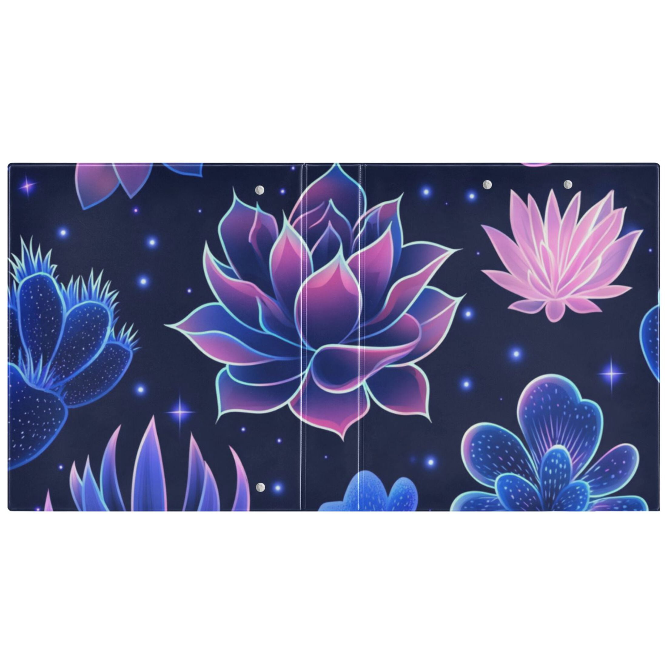 Blue Growing Flowers 3 Ring Binders 1.5 inch Hardcover File Folders with Interior Pockets A4 Size Organizer for School Office Hospital