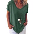 thumbnail image 2 of CEHVOM Mode Femmes T-Shirt Imprimé Col en V Manches Courtes Décontracté Hauts Blouse, 2 of 5
