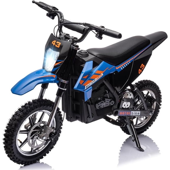 36V Kids Ride on Dirt Bike,15.5MPH Fast Speed Electric Battery-Powered Off-Road Motorcycle 500W Brushed Motor,Max Load 175 lbs,LED Light,Leather Seat,Disc Brake,Air-Filled Tires (Blue)