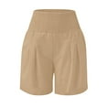 thumbnail image 5 of Fesfesfes Linen Blend High Waist Shorts for Kids Girls 4-14 Years Smocked Casual Summer Shorts Loose Wide Leg Comfortable Playwear(Beige,6 Years), 5 of 6