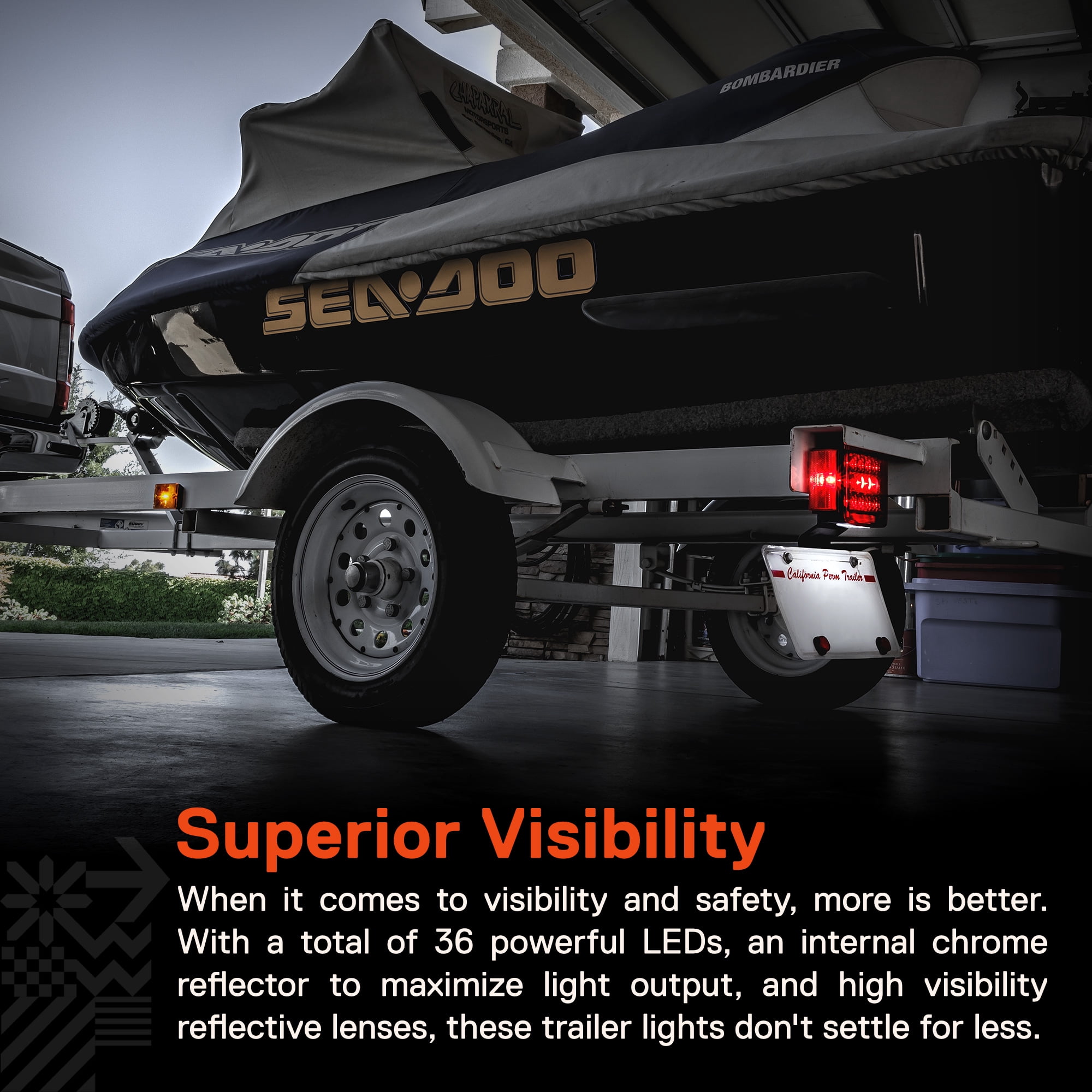 LED Trailer Light Kit With Front Marker Lights 36 High-Vis LEDs IP67 Submersible Waterproof DOT Approved Wiring Harness and Hardware Included Side Marker Lights/Reflectors License Plate Light