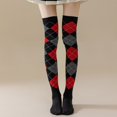 thumbnail image 2 of Women Over-the-knee Socks 1 Pair Winter Socks Rhombus Printing Over-the-knee Socks Warm Extra Loose Ankles Contrasting Color Stockings for Wear, 2 of 6