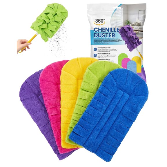 Chenille Duster Reusable Washable Microfiber Dust Fleece Damp Duster Pads Refills Replacement Heads for Cleaning with Handle Flat Dusters Multi Surface for Home Blinds Car Pet Furniture Fans