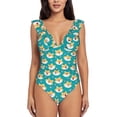 thumbnail image 2 of Goofa Cute Shiba1 Print Women's Ruffled One Piece Swimsuit V Neck, 2 of 7