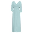 thumbnail image 6 of HAIJIE Women’s Wrap V-Neck Jumpsuit, Cuffed 3/4 Sleeves, Waist Cinched, Wide Leg, Assorted Solid Colors (Light Blue,S), 6 of 7