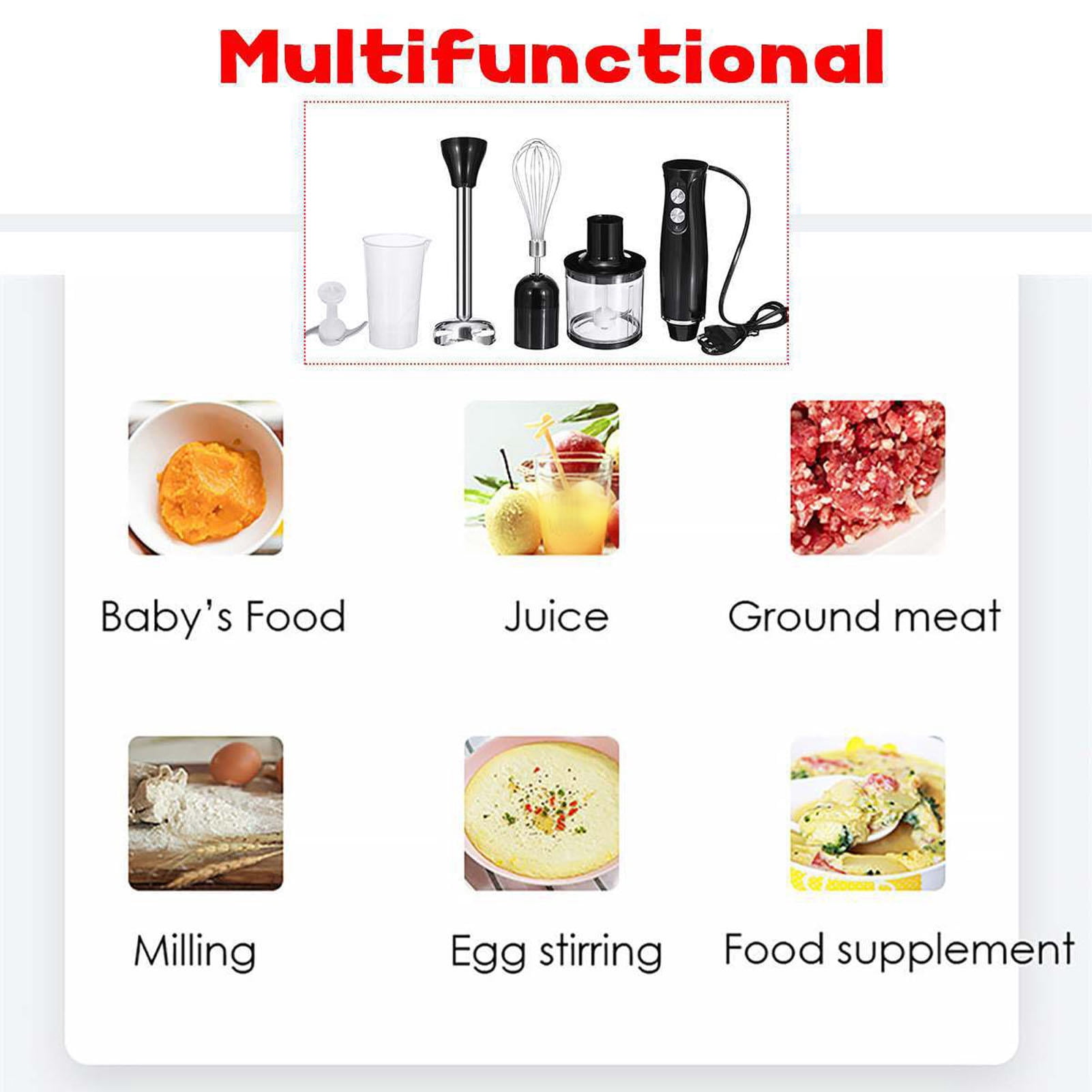 Suodoka 4‑in‑1 Handheld Food Processor & Blender – 2‑Speed High‑Power Motor, Low‑Noise, Portable Stick Design for Baby Food, Egg Mixing, Juicing & Milkshakes