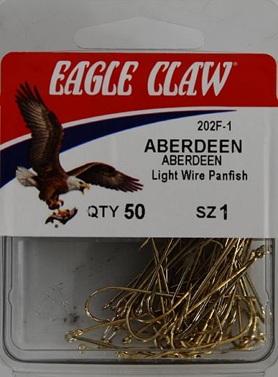 50/pack Eagle Claw Gold Aberdeen Light Wire Panfish Hooks Size 6 