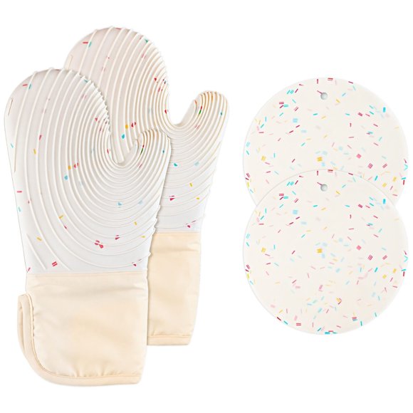 Versatile Silicone Hot Pads and Oven Mitts Set Heat-Resistant and Stylish Baking Accessories for Enthusiasts - Includes 2 Boho Oven Mitts and 2 Mushroom Pot Holders - Perfect Gift for Bakers