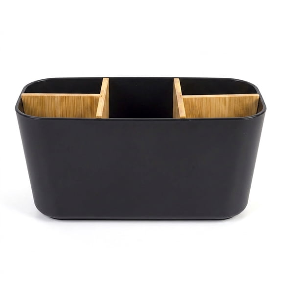Toothbrush Holders for Bathrooms, Bamboo Tooth Brush Holder with 5 Slots Bathroom Vanity Organizer Countertop for Electric Toothbrushes, Toothpaste, Razors - Black