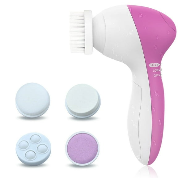Exfoliating Electric Facial Cleanser Silicone Scrub Pore Cleaner Spin Sonic Facial Cleansing Brush (5 in 1 Facial Cleansing Brush)
