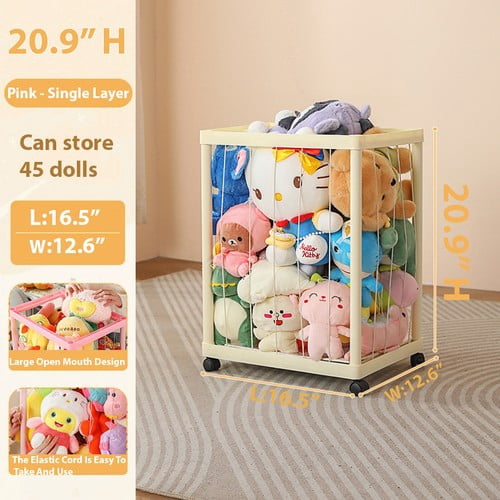 Colourtree Biege Hanging Stuffed Animal Storage Net, Zoo-Themed Toy Organizer Holder with Elastic Band, Saves Space in Playroom, Bedroom, Nursery (1 Tier)