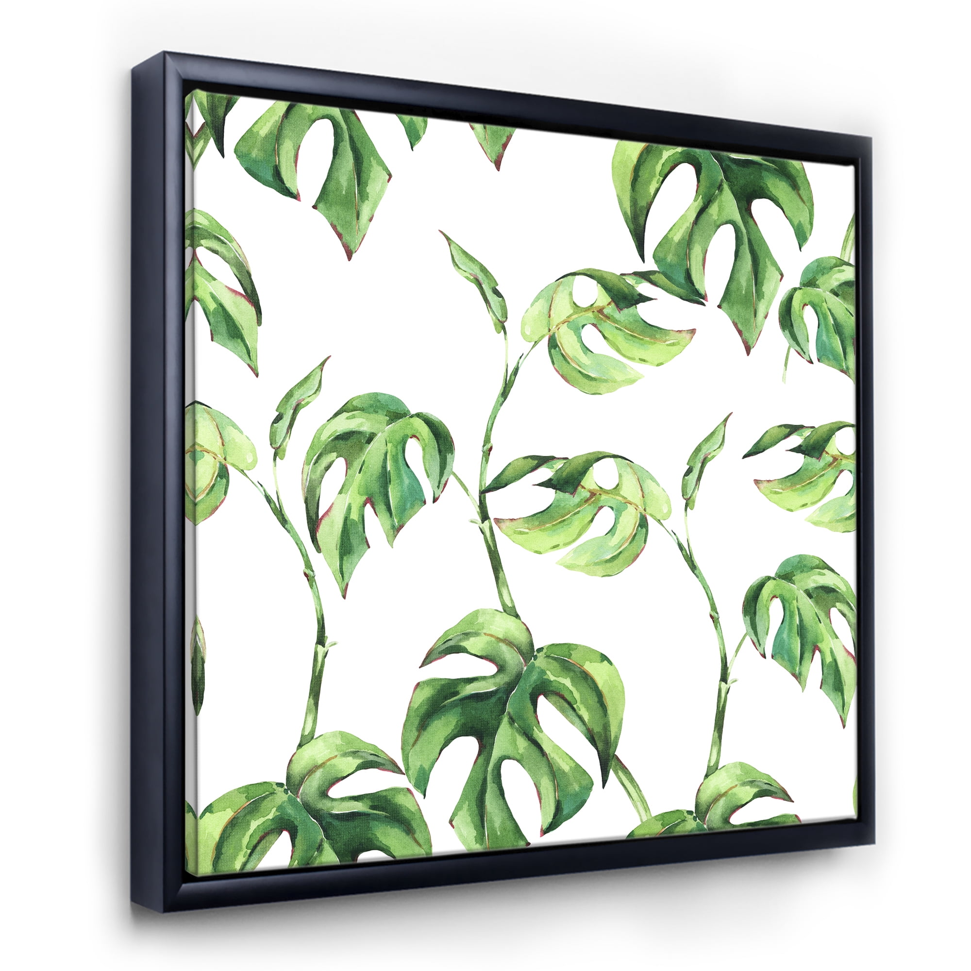 Designart 'Ancient Floral Tropical Leaves II' Tropical Framed Canvas Wall Art Print