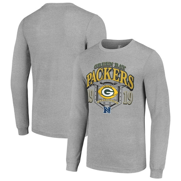 Men's Starter Heather Gray Green Bay Packers Retro Long Sleeve Graphic T-Shirt