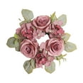 thumbnail image 1 of Anillo de vela de corona de vela de flores de flores de rosa, adorno colgante de pared, decorativo para la pared de compromiso de puerta al aire libre Rosa rojo, 1 of 8