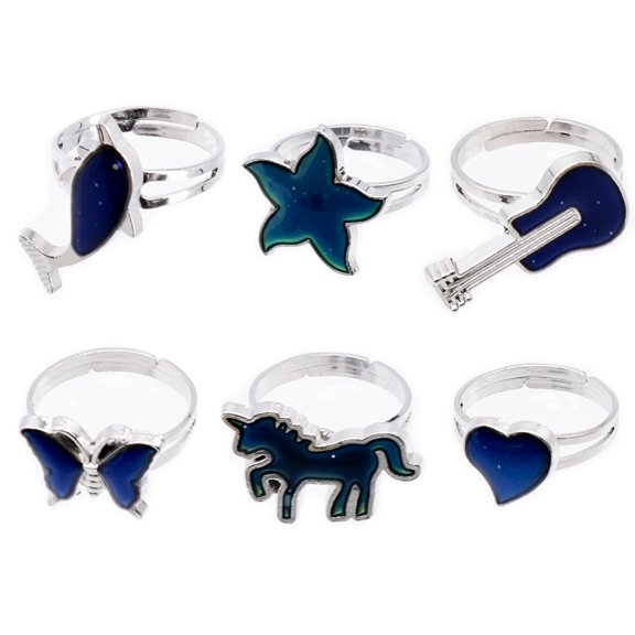 6pcs Fashion Color Changeable Mood Rings Adjustable Size 6-9 for Unisex