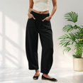 thumbnail image 2 of vigerkar Cotton Baggy Low Rise Barrel Pants for Women, Relaxed Lounge Boho Beach Travel Wide Leg Trousers, Breathable Summer Style (Black, XL), 2 of 6