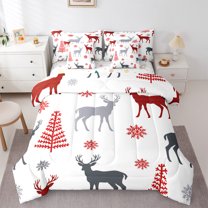 Manfei Rustic Reindeer Print Bedding Comforter Set 7 Pieces, Christmas Snowflake Full Bedding Set, Teen Kid Boy Girl Reversible Fitted Sheet Flat Sheet, Luxury Bedroom Decor