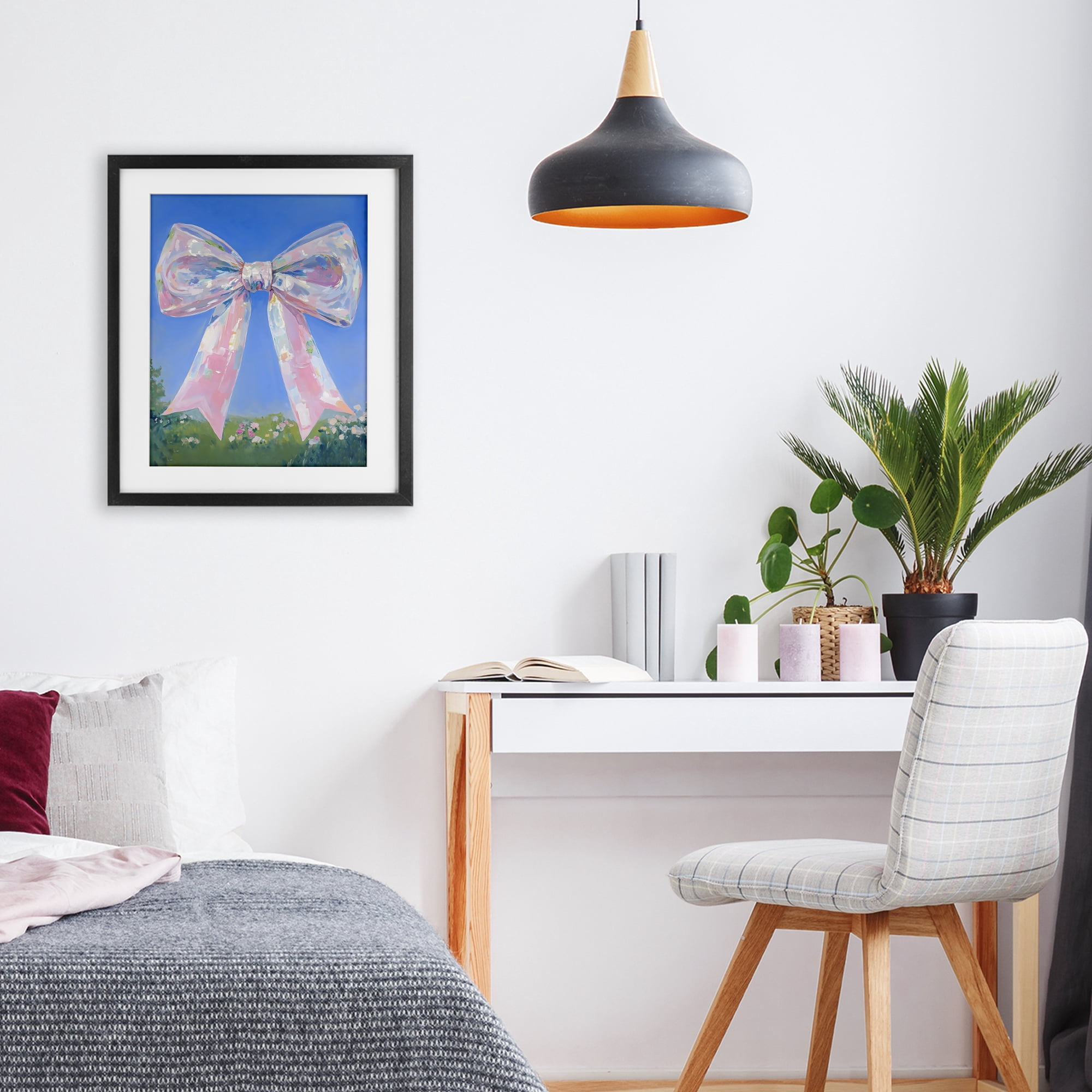 Stupell Industries Iridescent Pink Bow in Meadow Black Framed Print Under Glass, design by The Prints Vibe