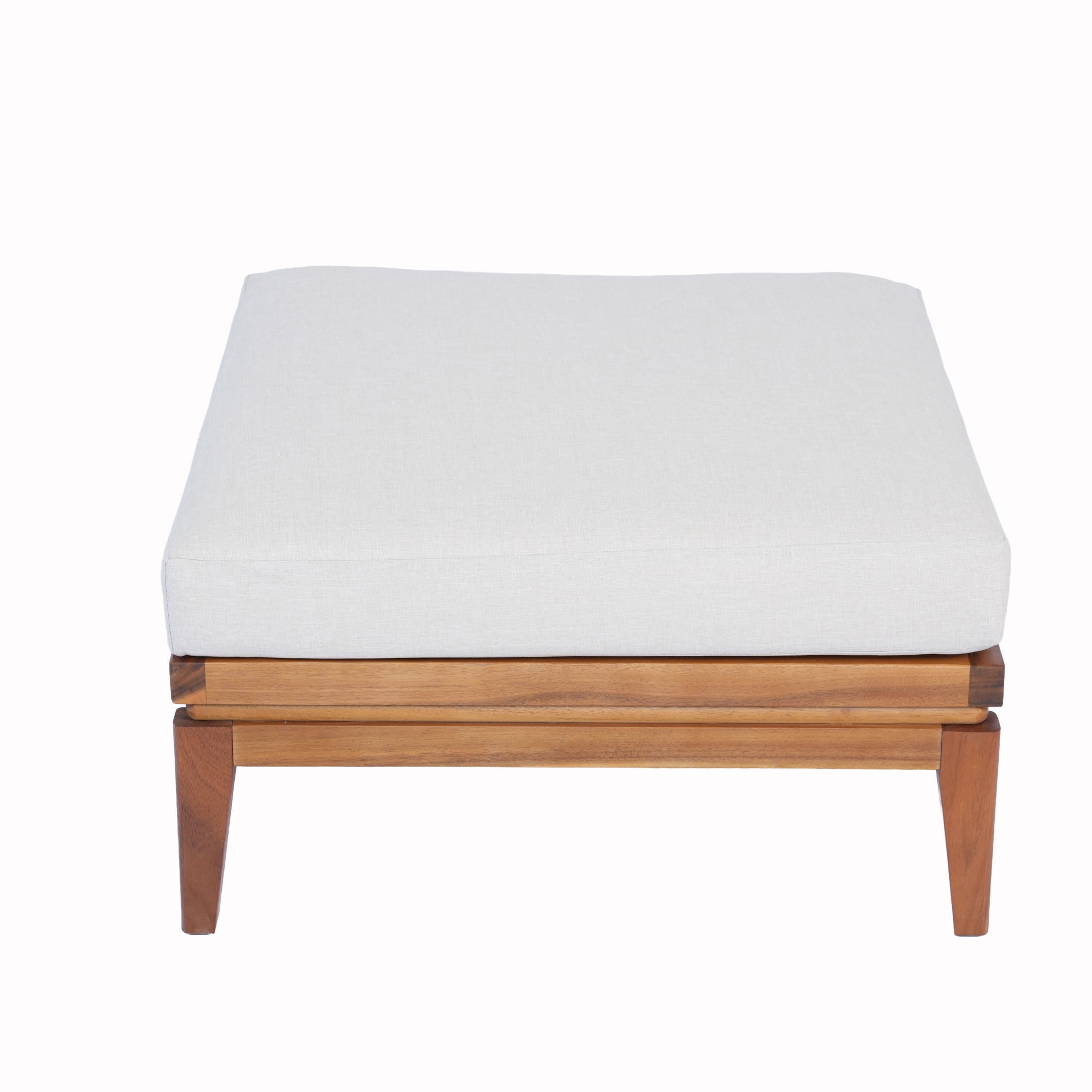 Christopher Knight Home 27.56" Acacia Wood Outdoor Ottoman with Water Repellent Cushion, Teak+Beige