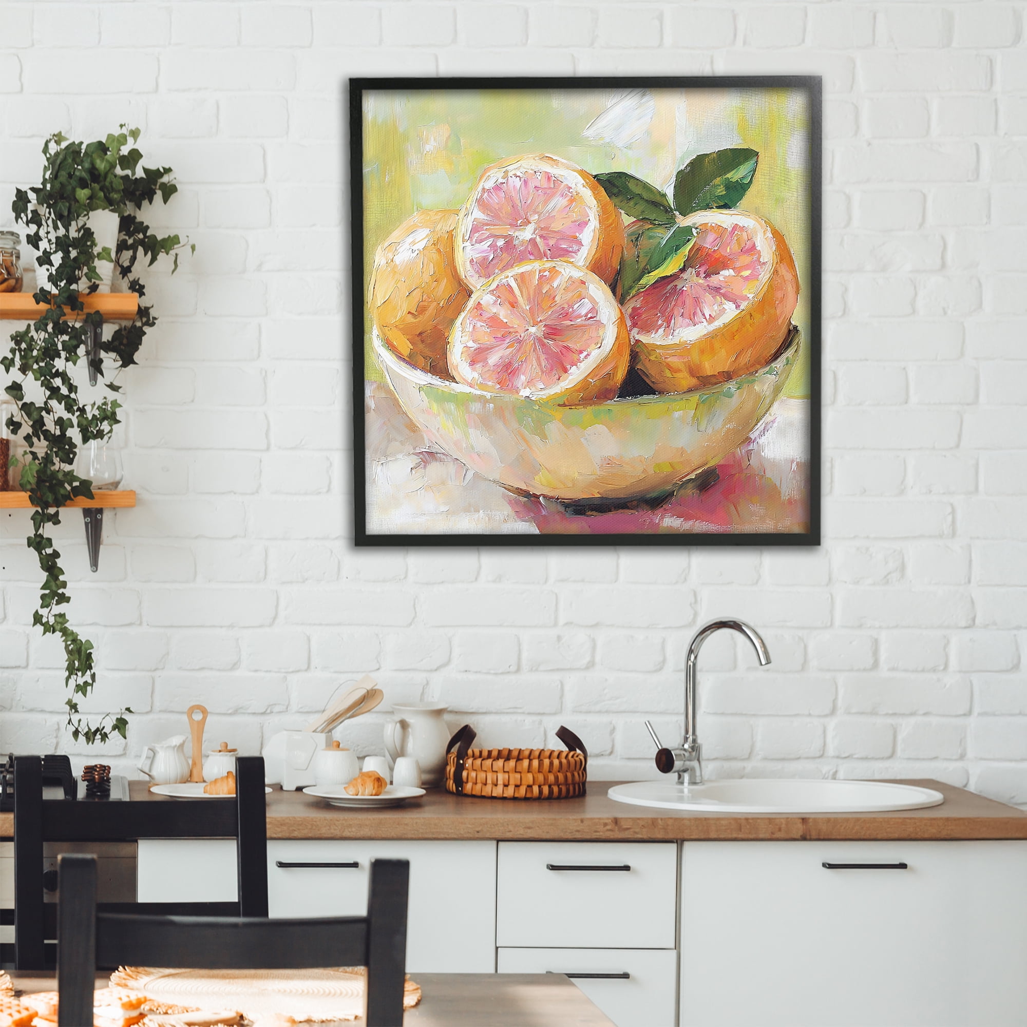 Stupell Industries Bold Grapefruit in Ceramic Bowl Black Framed Giclee Art, design by Riley B