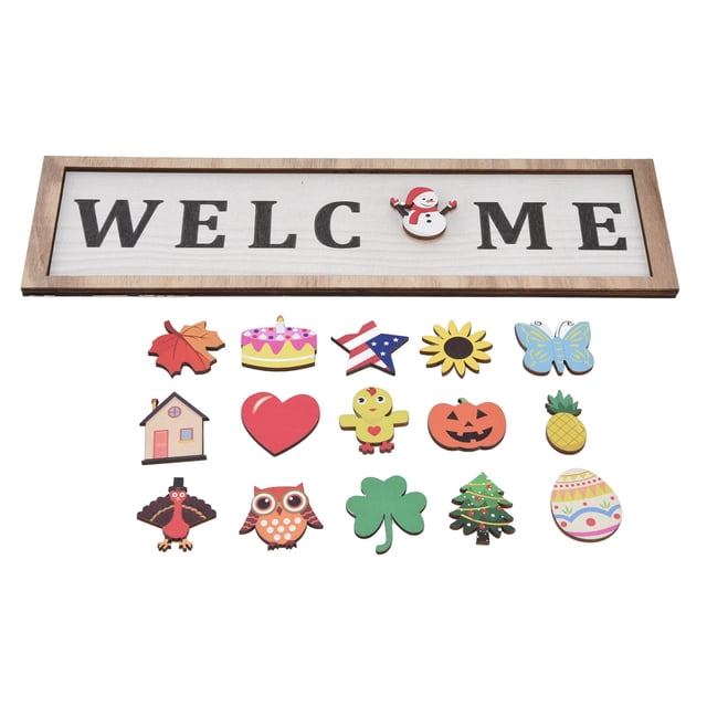 Señal de Puertas de Madera Decoración de la Puerta Rústica de Estacional de Madera Con 16 Iconos Intercambiables para Casa de la Oficina de la Granja