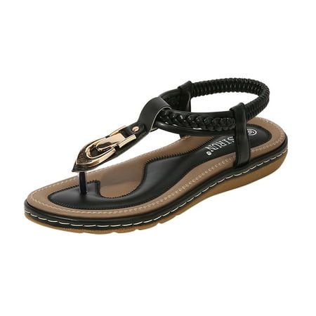 

Dtydtpe Band Shoes Women Bohemian Beach String Casual Ladies Sandals Bead Elastic Women s sandals Dude Sandals for Women Wide