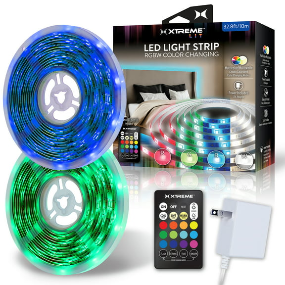 Xtreme Lit 32.8ft LED RGBW Color-Changing Light Strip, Remote Control, Indoor, Corded Electric
