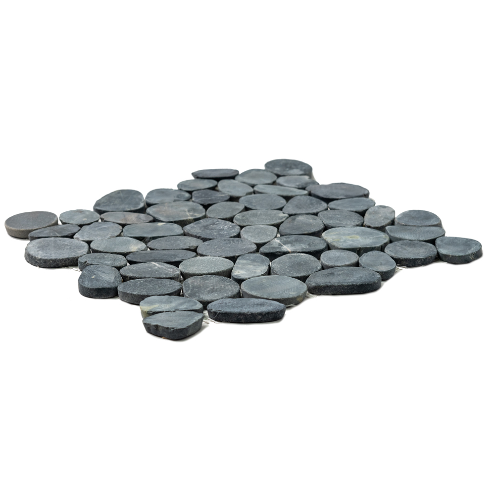 The Tile Life Streambed Black Honed Marble Pebble / Rock Mosaic Tile 12x12 in 11-Piece