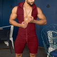 thumbnail image 1 of Men Sleeveless Fitness Short Romper, Solid Color Zip Up Hooded Jumpsuit, 1 of 9