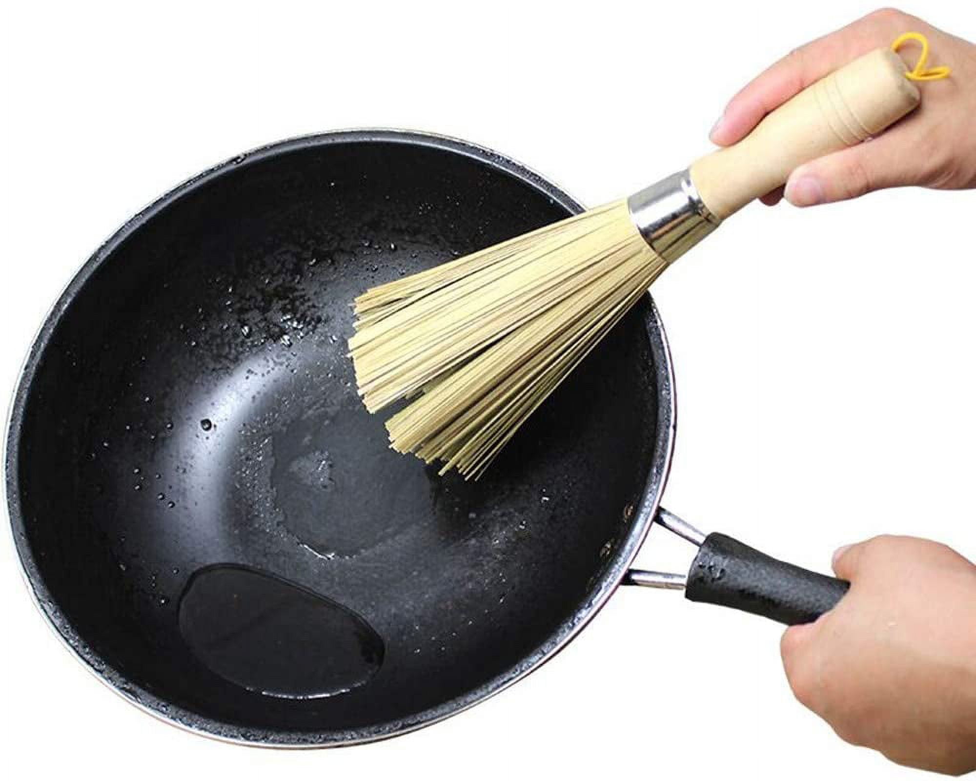 Bamboo Wok Brush, Traditional Natural Bamboo Wok Brushes, Pan Brush Cleaning Wooden Brush Cleaning B Handle V2f0