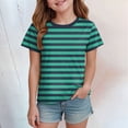 thumbnail image 2 of NIEWTR T-Shirts Classiques à Rayures à Manches Courtes pour Filles T-Shirts d'Été pour Enfants Col Ras du Cou Tendance T-Shirts pour Enfants 5-14 Ans (Vert Foncé, 8-9 Ans), 2 of 4