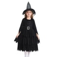 thumbnail image 4 of Enjoytime Girls Halloween Costumes Witch Dress Lace Up Witch Dresses with Cape Hat Belt Vintage Party Witch Outfit, 4 of 8