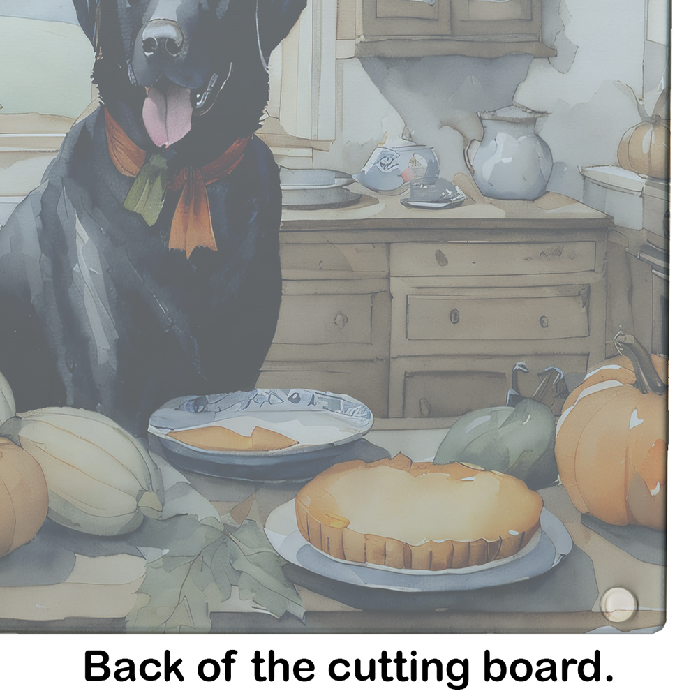 Black Lab Fall Kitchen Pumpkins Glass Cutting Board Large 12 in x 15 in