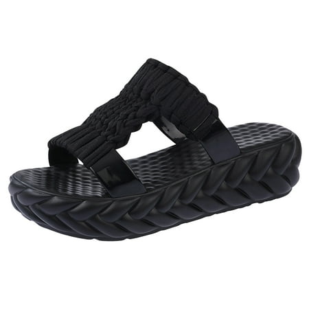 

QYZEU Womens Sandals Women Platform Wedge Slide Sandals Open Toe Solid Color Sandals Slippers for Women Causal Beach Outdoor Sandals for Women Black 37