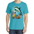 thumbnail image 2 of Wild Bobby, Pair of Dolphins Swimming in Ocean, Garment-Dyed Washed Look Short Sleeve Tees, Blue Lagoon, Small, 2 of 3
