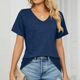 thumbnail image 2 of B91xZ T-Shirts pour Femmes en Coton Col Rond Manches Courtes, Marine m, 2 of 5