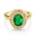 thumbnail image 2 of Gem Stone King 1.76 Ct Oval Green Nano Emerald 18K Yellow Gold Plated Silver Halo Engagement Ring (Size 5), 2 of 3
