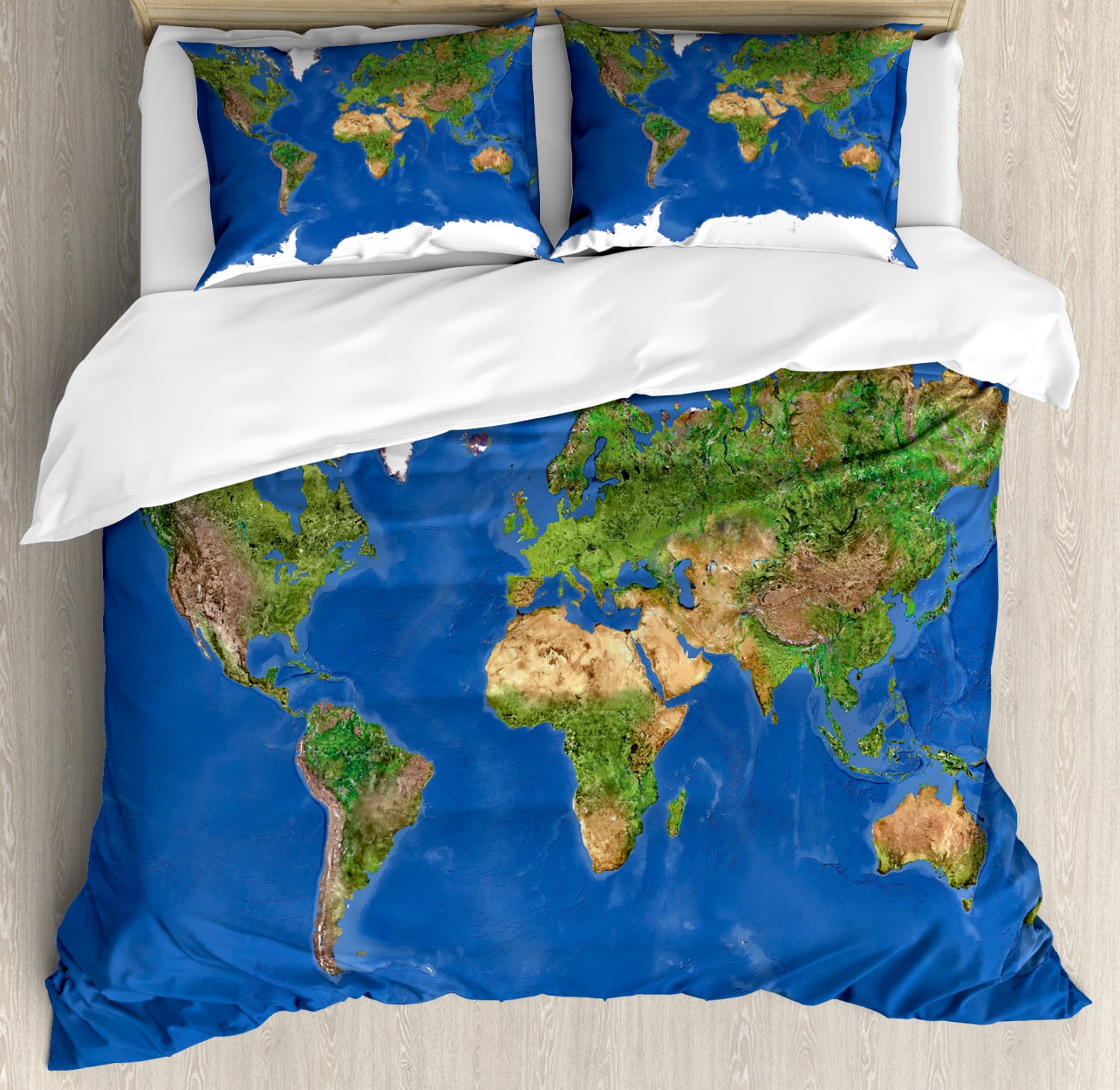 World Queen Size Duvet Cover Set, Geography Cartography Theme
