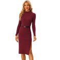thumbnail image 1 of Vestido de Suéter de Punto con Cuello Alto para Mujer de Manga Larga Slim Fit Bodycon Lápiz Vestido rojo XL, 1 of 6