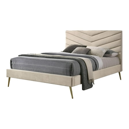 Furniture of America Flyn Fabric Upholstered Headboard Twin Bed in Beige
