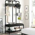 thumbnail image 2 of Amolife 4 in 1 Freestanding Hall Tree with 5 Hooks Coat Rack Shoe Bench, Entrance Bench with Storage Rack, Black, 2 of 6