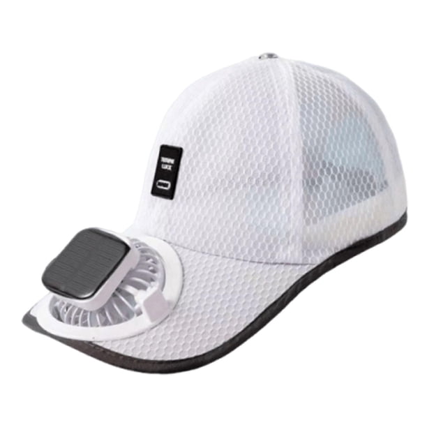 Gorra de béisbol con ventilador solar para mujer y hombre, ajustable, versátil, para deportes, viajes y playa. Blanco