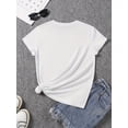 thumbnail image 2 of SHESIINN Women'S Denim And Pearl Pattern Crew Neck Short-Sleeved Shirt, Casual Fashion Tops, Trendy Women'S Clothing, Birthday Gift, Holiday Present, 2 of 9