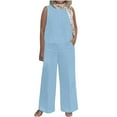 thumbnail image 2 of Teissuly Women's Solid Color Round Neck Short Sleeve Tops And Pants Sets With Pockets, 2 of 6