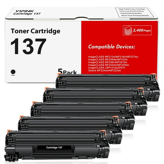 137 Toner Cartridge 5-Pack Compatible for Canon Cartridge 137 CRG 137 imageCLASS MF232w MF242dw D570 MF236n MF244dw MF247dw MF227dw MF220 MF230 MF240 MF210 series Laser Printer (Black)