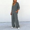 thumbnail image 6 of Bloomae Women's Loungewear Set 2 Piece Cotton Linen V Neck Long Sleeve Shirt & Wide Leg Pants with Pockets Lightweight Casual Solid Color Loose Fit Summer Outfit Gray XXL, 6 of 7